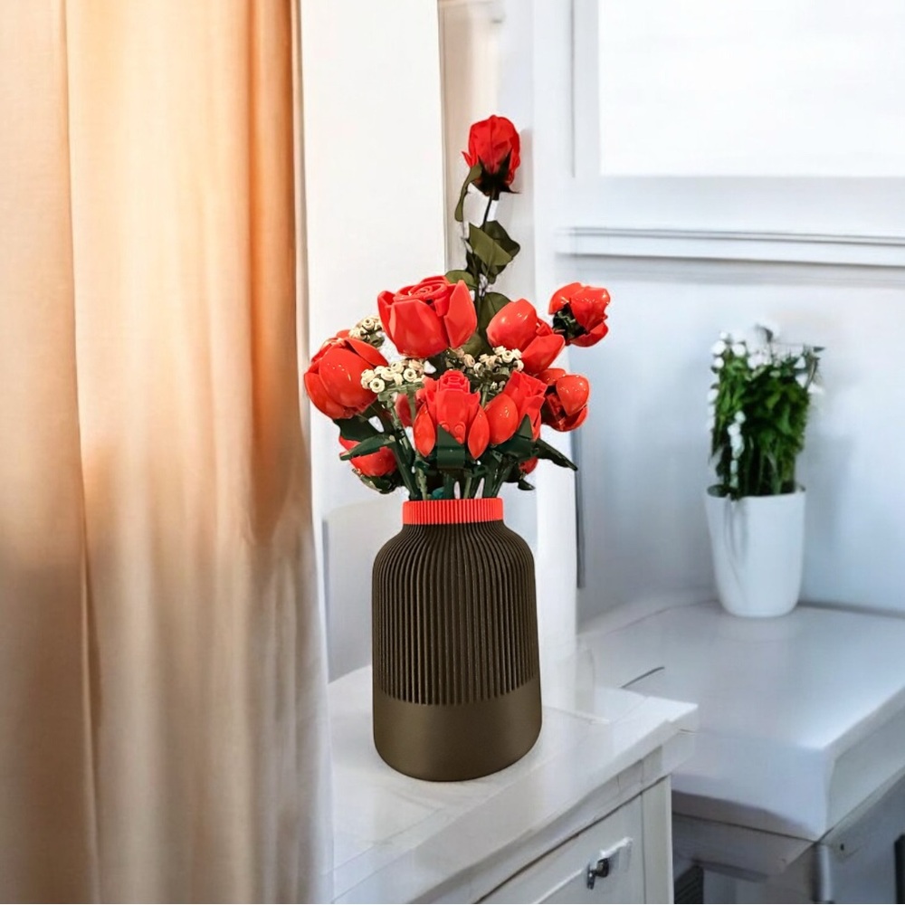 Elegant Black Vase with Red Floral Arrangement